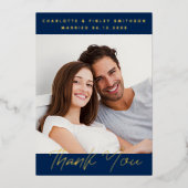 シンプルでエレガントな銀箔のカードで、完璧な結婚式のお礼状に！ あなた自身の写真、名前、結婚式の日付 箔シーズンカード (正面)