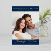 シンプルでエレガントな銀箔のカードで、完璧な結婚式のお礼状に！ あなた自身の写真、名前、結婚式の日付 箔シーズンカード (立ち正面)