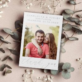 シンプルでエレガントな銀箔のカードで、完璧な結婚式のお礼状に！ あなた自身の写真、名前、結婚式の日付 箔シーズンカード