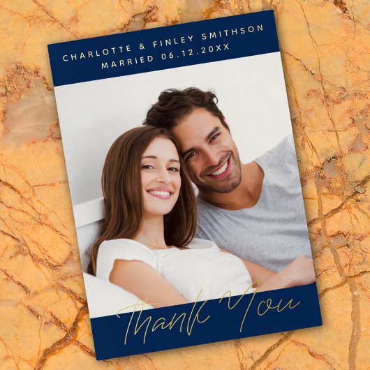 シンプルでエレガントな銀箔のカードで、完璧な結婚式のお礼状に！ あなた自身の写真、名前、結婚式の日付 箔シーズンカード