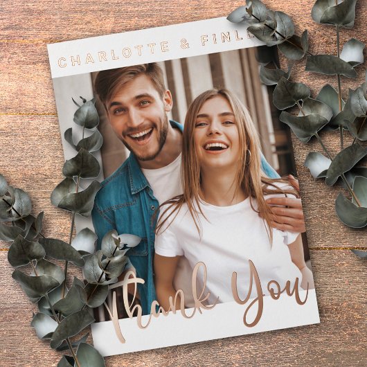 シンプルでエレガントな銀箔のカードで、完璧な結婚式のお礼状に！ あなた自身の写真、名前、結婚式の日付 箔シーズンポストカード