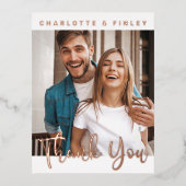 シンプルでエレガントな銀箔のカードで、完璧な結婚式のお礼状に！ あなた自身の写真、名前、結婚式の日付 箔シーズンポストカード (正面)