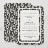 シンプルでエレガントな黒と白のビーチウェディング 招待状 (正面/裏面)