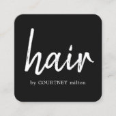 シンプルでエレガントな黒と白のヘアスタイリスト スクエア名刺 (正面)