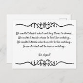 シンプルでエレガントな黒と白の私たちは秘密結婚しました 案内ポストカード (正面/裏面)