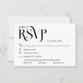 シンプルでエレガントな黒と白の結婚式RSVPカード 出欠カード (正面)