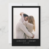 シンプルでエレガントな黒の結婚式の写真 招待状 (裏面)