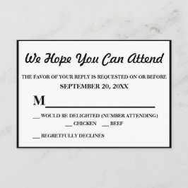 シンプルでエレガントな黒の結婚式RSVP 出欠カード