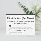 シンプルでエレガントな黒の結婚式RSVP 出欠カード (スタンド正面)