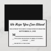 シンプルでエレガントな黒の結婚式RSVP 出欠カード (正面/裏面)