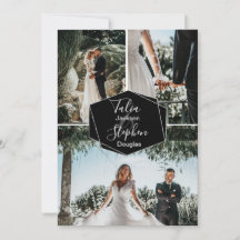 シンプルでエレガントな黒の3枚の写真グリッドコラージュ結婚式