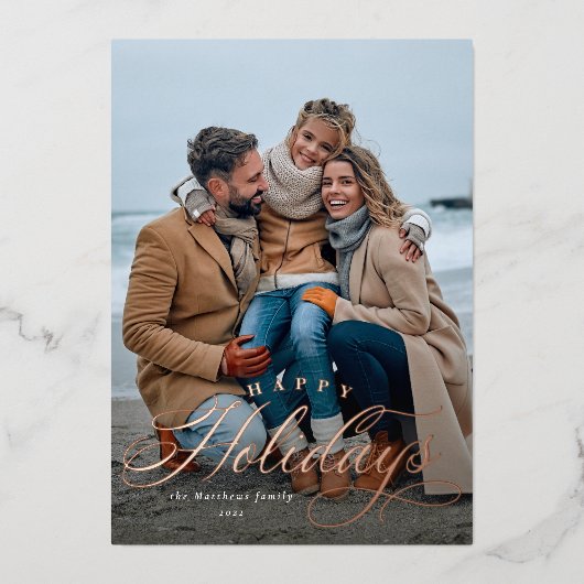 シンプルでエレガントな1枚の写真で楽しむホリデーシーズン 箔シーズンカード (正面)