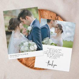 シンプルでエレガントな2枚の写真の結婚式のお礼カード サンキューカード