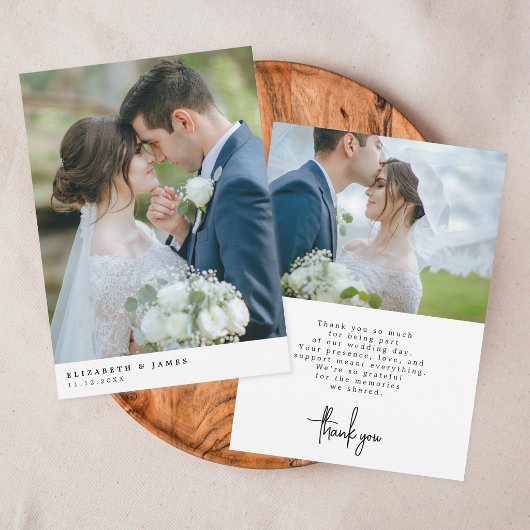 シンプルでエレガントな2枚の写真の結婚式のお礼カード サンキューカード
