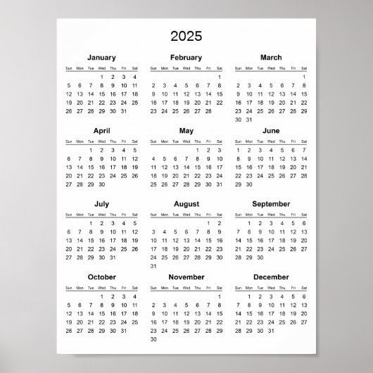 シンプルでエレガントな2025カレンダー | ポスター (正面)