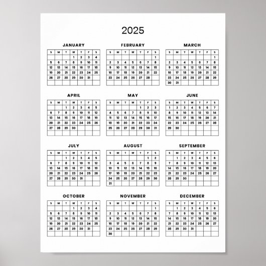 シンプルでエレガントな2025カレンダー | ポスター (正面)