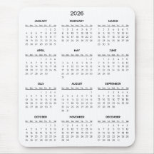シンプルでエレガントな2026年カレンダー｜マウスパッド