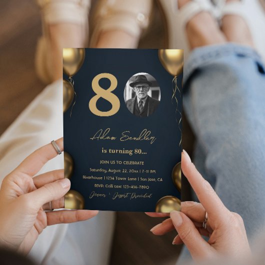シンプルでエレガントな80歳の誕生日パーティー 招待状