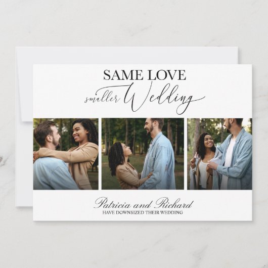 シンプルでエレガントなSame Love Downsize Wedding 3枚の写真 招待状 (正面)