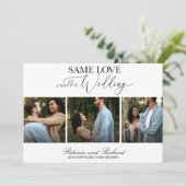 シンプルでエレガントなSame Love Downsize Wedding 3枚の写真 招待状 (スタンド正面)