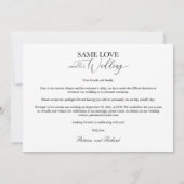 シンプルでエレガントなSame Love Downsize Wedding 3枚の写真 招待状 (裏面)