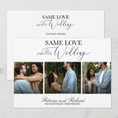 シンプルでエレガントなSame Love Downsize Wedding 3枚の写真 招待状 (正面/裏面)