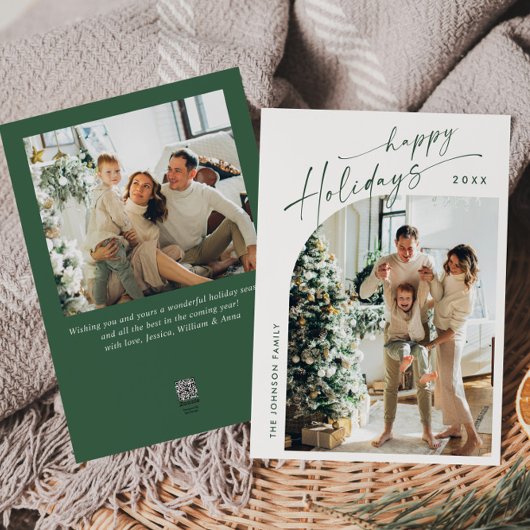 シンプルでエレガント おしゃれな 2 枚の写真を使ったクリスマスカード シーズンカード