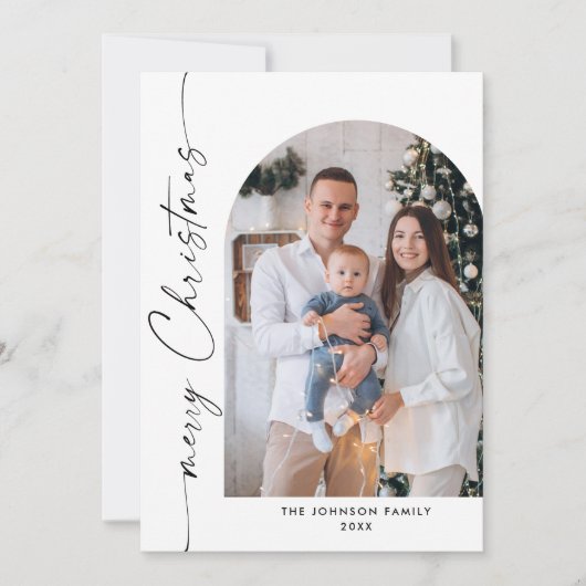 シンプルでエレガント おしゃれな 2 枚の写真を使ったクリスマス グリーティング シーズンカード (正面)