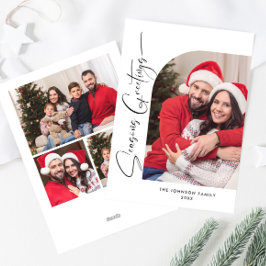 シンプルでエレガント おしゃれな 4 枚の写真を使ったクリスマス グリーティング シーズンカード