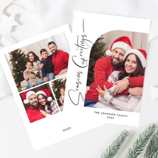 シンプルでエレガント おしゃれな 4 枚の写真を使ったクリスマス グリーティング シーズンカード
