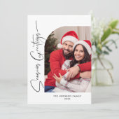 シンプルでエレガント おしゃれな 4 枚の写真を使ったクリスマス グリーティング シーズンカード (スタンド正面)