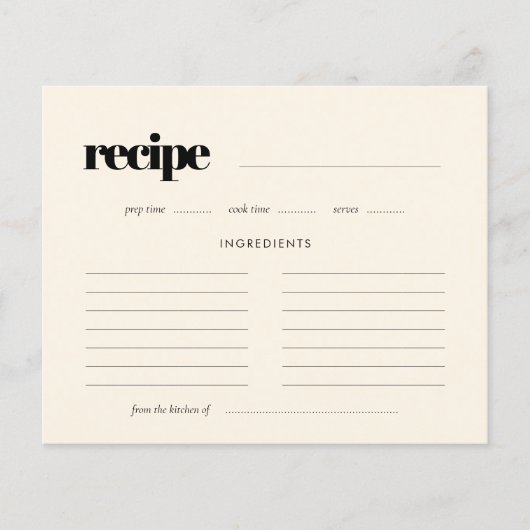シンプルでエレガント、そしておしゃれなクリームのレシピカード (正面)