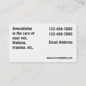 シンプルでカスタムな犬用の骨のペットの世話の名刺 名刺 (裏面)
