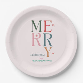 シンプルでカラフルなメリークリスマスピンク ペーパープレート