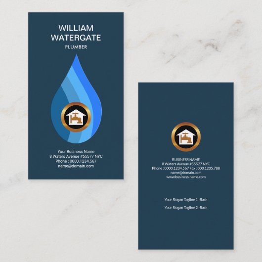 シンプルでカラフルな水低下の鉛管工 名刺 (正面/裏面)