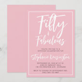 シンプルでゴージャスなピンクの50歳誕生日パーティー 招待状 (正面/裏面)