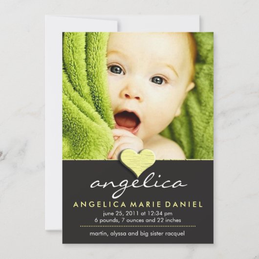 シンプルでシックなベビーの発表 案内状 (正面)