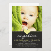 シンプルでシックなベビーの発表 案内状 (正面/裏面)