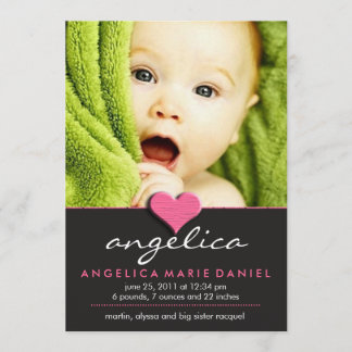 シンプルでシックなベビーの発表 案内状