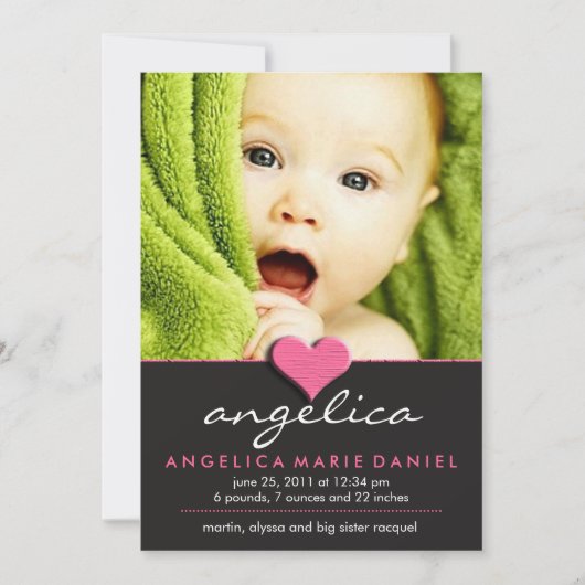 シンプルでシックなベビーの発表 案内状 (正面)