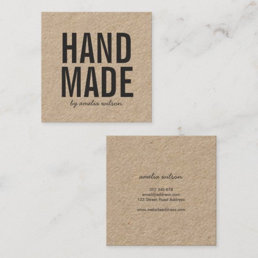 シンプルでスタイリッシュで素朴なハンドメイドのクラフト スクエア名刺 (正面/裏面)