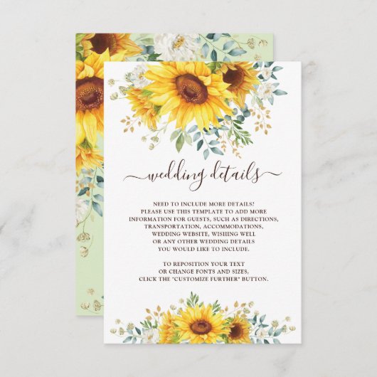 シンプルでスタイリッシュな水彩画のヒマワリの庭の詳細 エンクロージャーカード (正面/裏面)