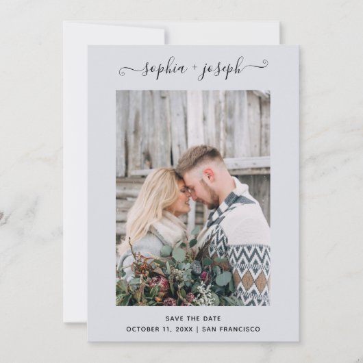 シンプルでスタイリッシュ | 写真 ミニマル 淡い青 セーブザデート (正面)