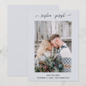 シンプルでスタイリッシュ | 写真 ミニマル 淡い青 セーブザデート (正面/裏面)