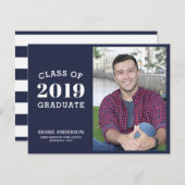 シンプルでスポーティなレタリングの卒業生の写真の発表 案内状 (正面/裏面)