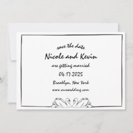 シンプルでタイムレスな手描きスワンイラスト セーブザデート