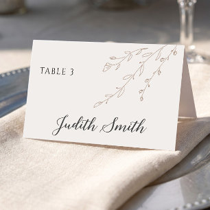 シンプルでニュートラルなクリーム色の結婚式テーブルプレイスカード プレイスカード