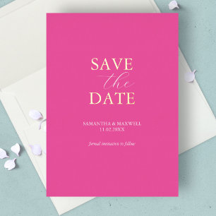 シンプルでビブラントなピンクの結婚式Save The Date 箔招待状