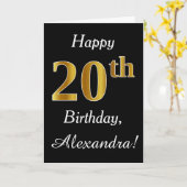 シンプルでフェイクな金ゴールドの第20誕生日 + 名前をカスタムするカード カード (黄色い花)