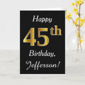 シンプルでフェイクな金ゴールドの第45誕生日 + 名前をカスタムするカード カード (黄色い花)